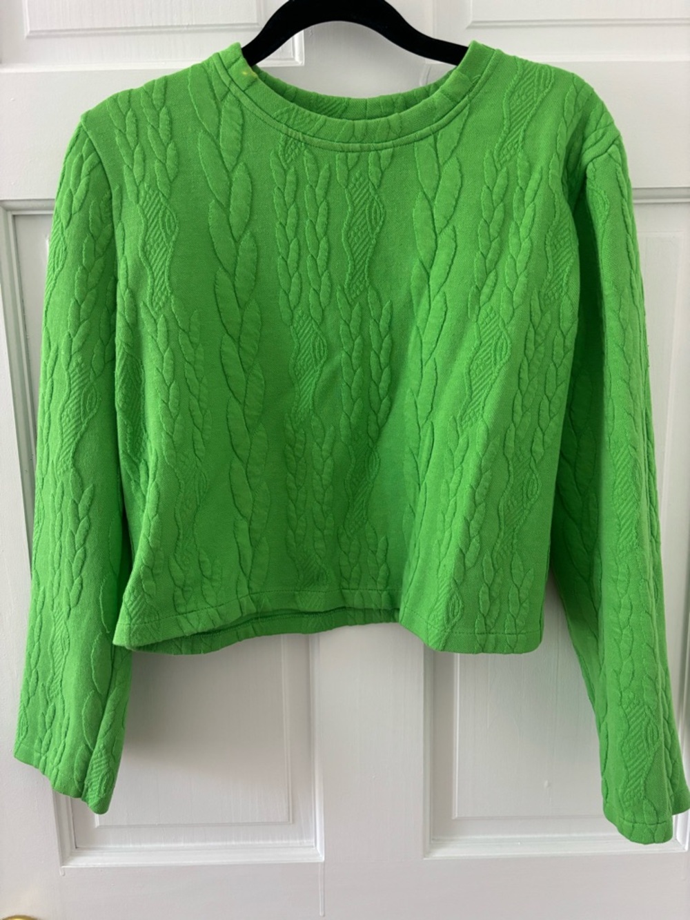 Zara Green Cable-Knit Crewneck Sweater